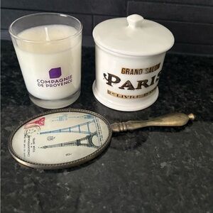 French-Inspired Home Décor Set – Candle, Jar & Mirror
